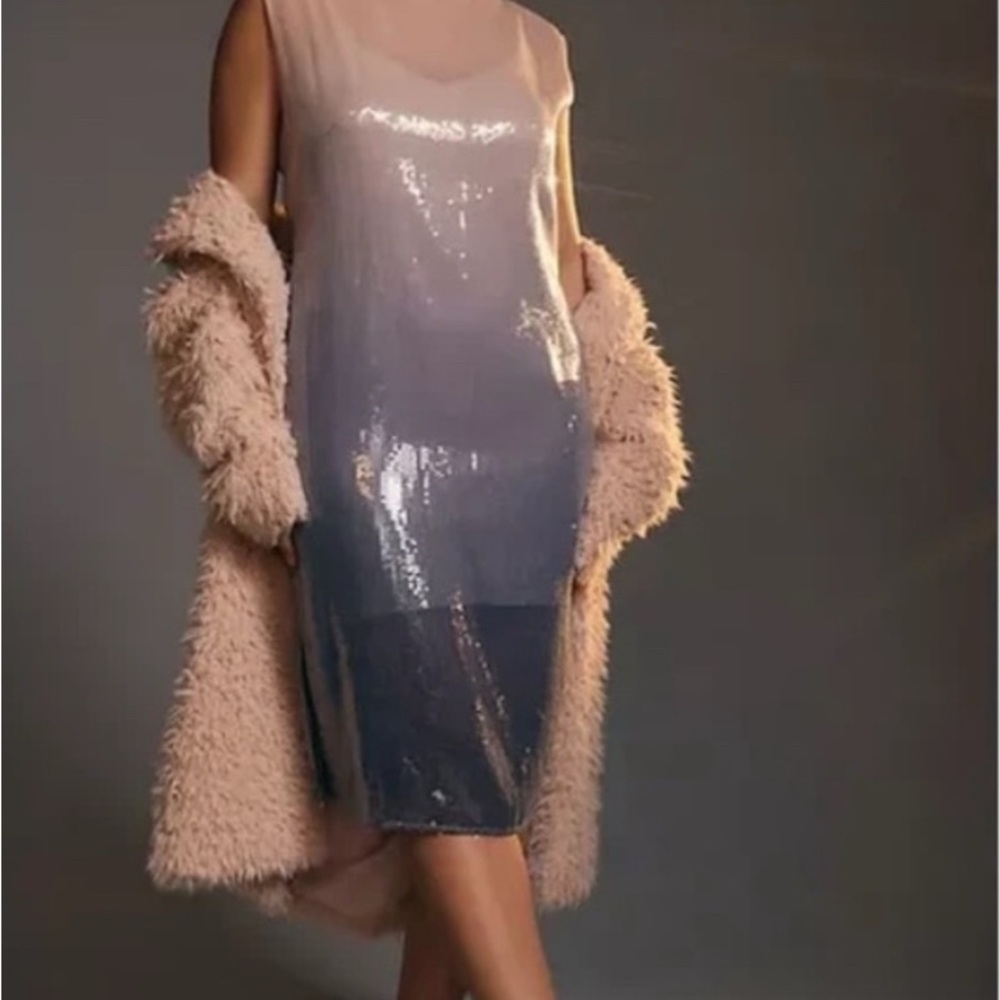 NWOT Anthropologie Ombré Cream Blue Sequin Dress